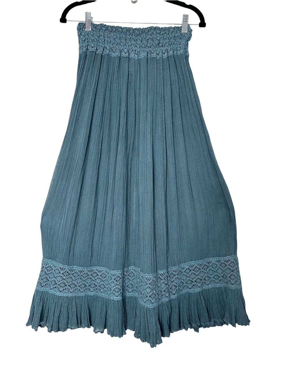 Boho Teal Gauze Crochet Maxi Skirt Sheer Beachy Swim Cover Up Earthy Goblincore